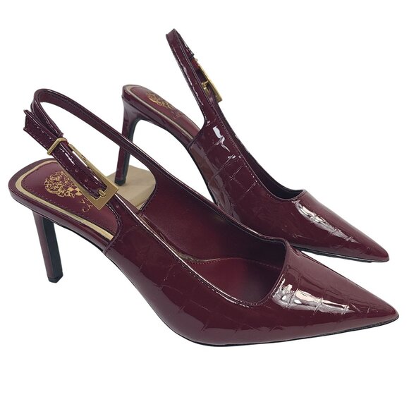 Vince Camuto Shoes - NEW Vince Camuto Slingback Glossy Croc Pointed Toe Heels In Chianti Red Sz 8.5M
